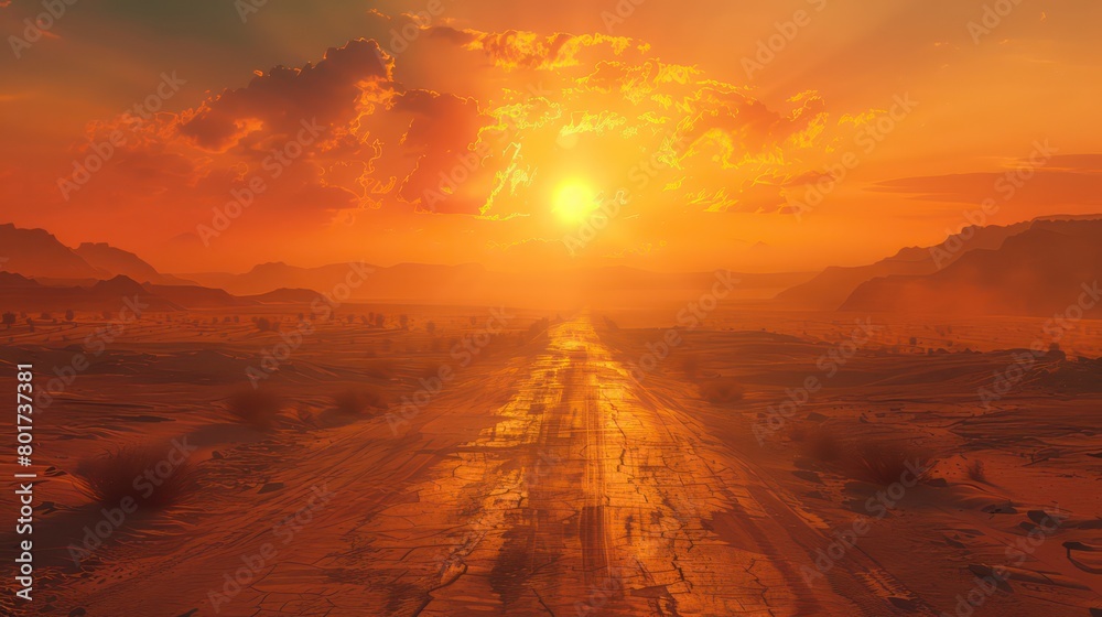 desert road highway, front sunlight, dry air warped by the heat desert road highway, front sunlight, dry air warped by the heat