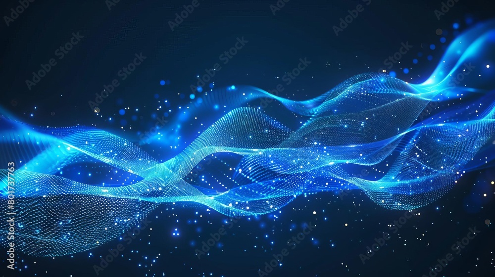 cool blue glowing futuristic wavy line elements abstract technology background