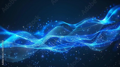 cool blue glowing futuristic wavy line elements abstract technology background