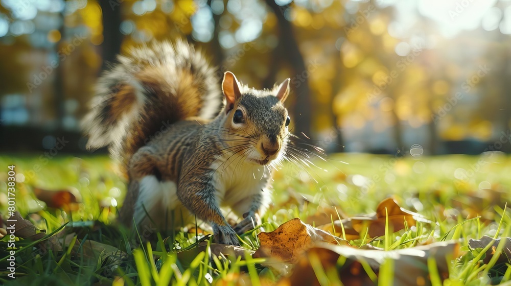 Obraz premium curious squirrel exploring a city park wildlife in urban environment digital photography