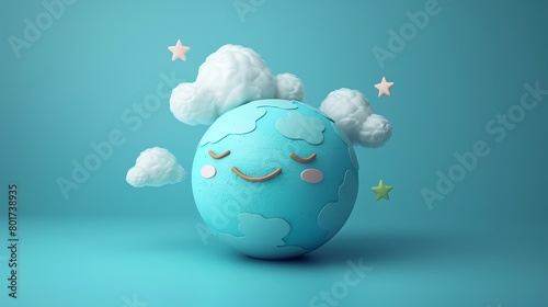 3D clay icon of globe with cloud on blue background  minimalistic design with simple shapes Cute and adorable style in the isometric view.