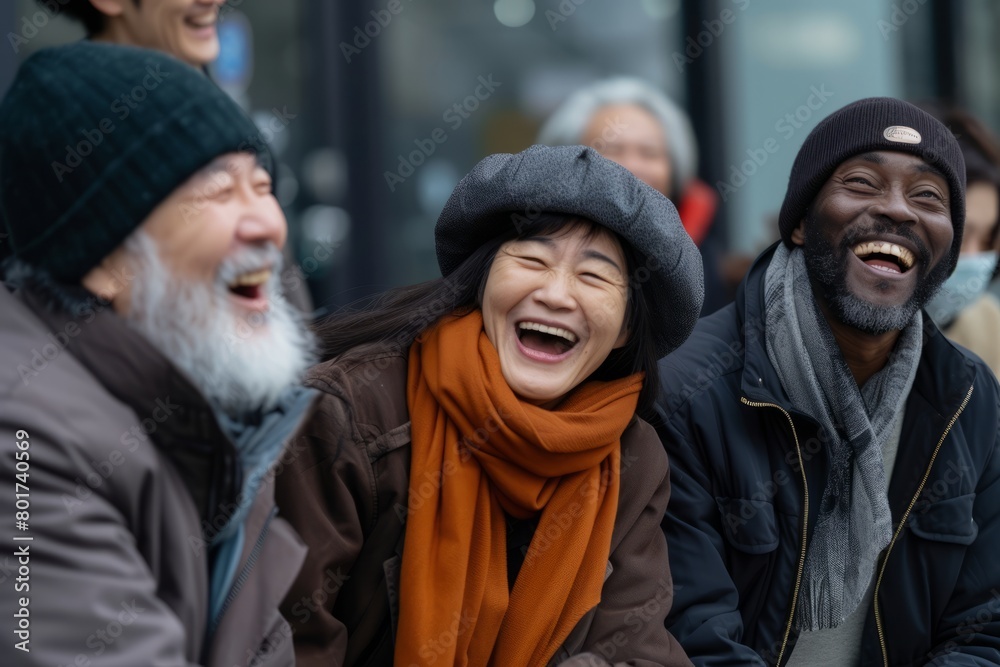 Group of friends laughing and having fun together in the city street. Group of friends laughing and having fun together in the city street.