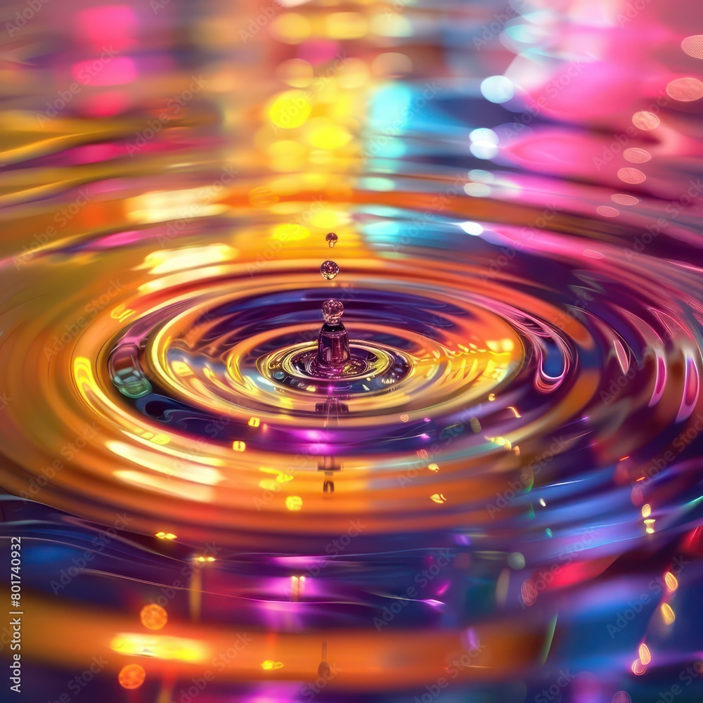 color particles spread out in circles ripples of a drop of water