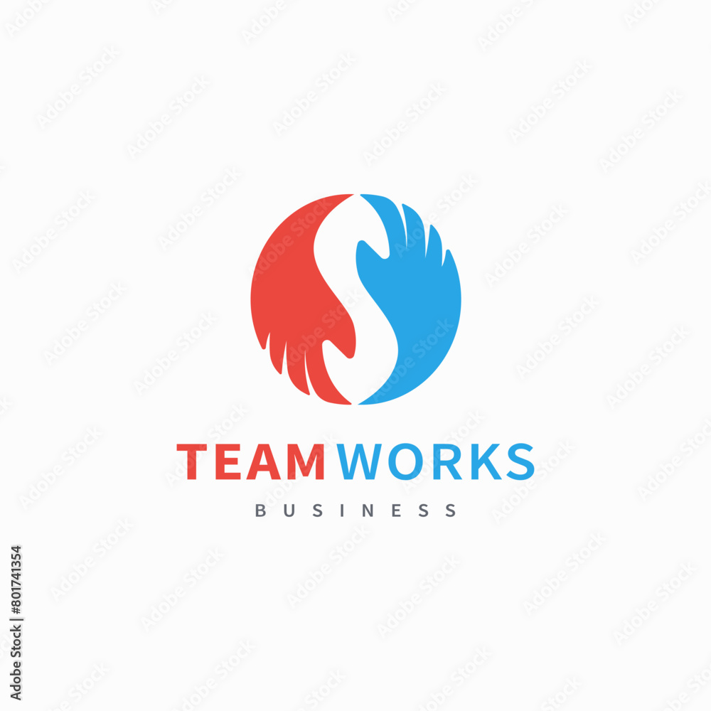 team works logo design with two hand cencept illustration