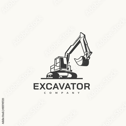 Excavator vintage vector logo design illustration