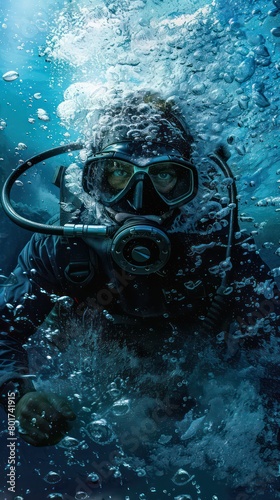 Wallpaper Mural diver underwater deep blue movement Torontodigital.ca