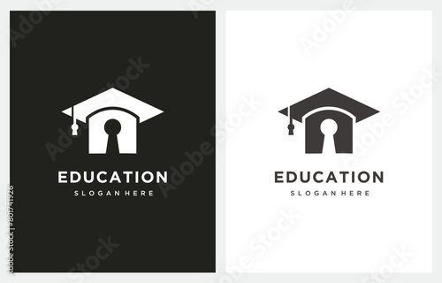 Key and Graduation Cap Education logo design icon vector