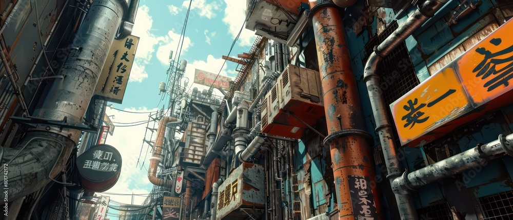 metal pipes build metal pipes on walls, sky structure metal pipes build metal pipes on walls, sky structure