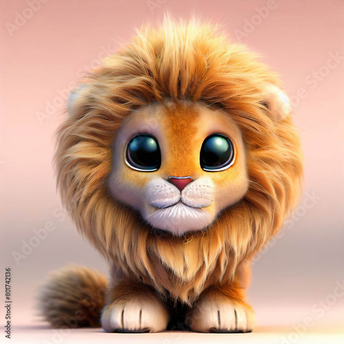 3D fluffy cartoon lion with white background . with Generative AI technology 