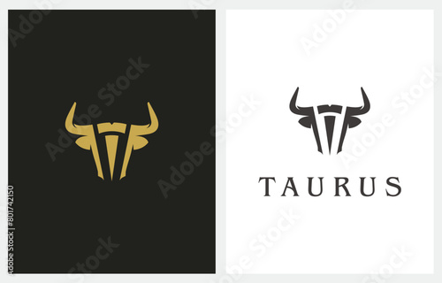 T Letter Font Bull Cow Taurus logo design icon vector