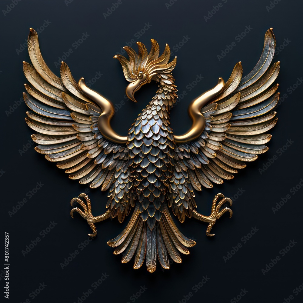 Obraz premium dark gold metal phoenix on a black background 