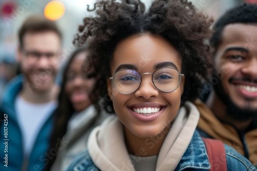 happy african american woman in eyeglasses looking at camera © Iigo