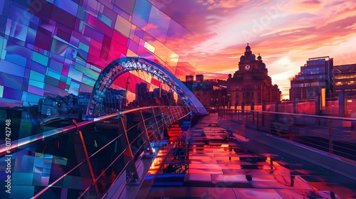 Architeture Abstract Illustration Colorfull overlay of Gateshead Millenium Bridge in England