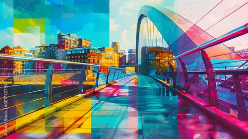 Architeture Abstract Illustration Colorfull overlay of Gateshead Millenium Bridge in England photo