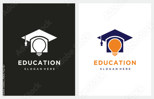Light Bulb and Graduation Cap Education logo design icon vector