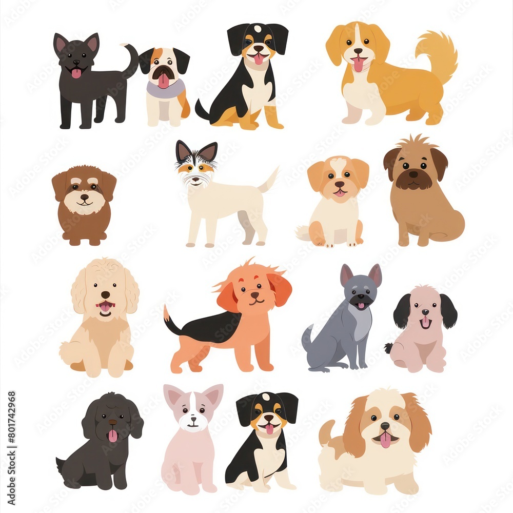 dog breeds bright colors, isolated white background dog breeds bright colors, isolated white background