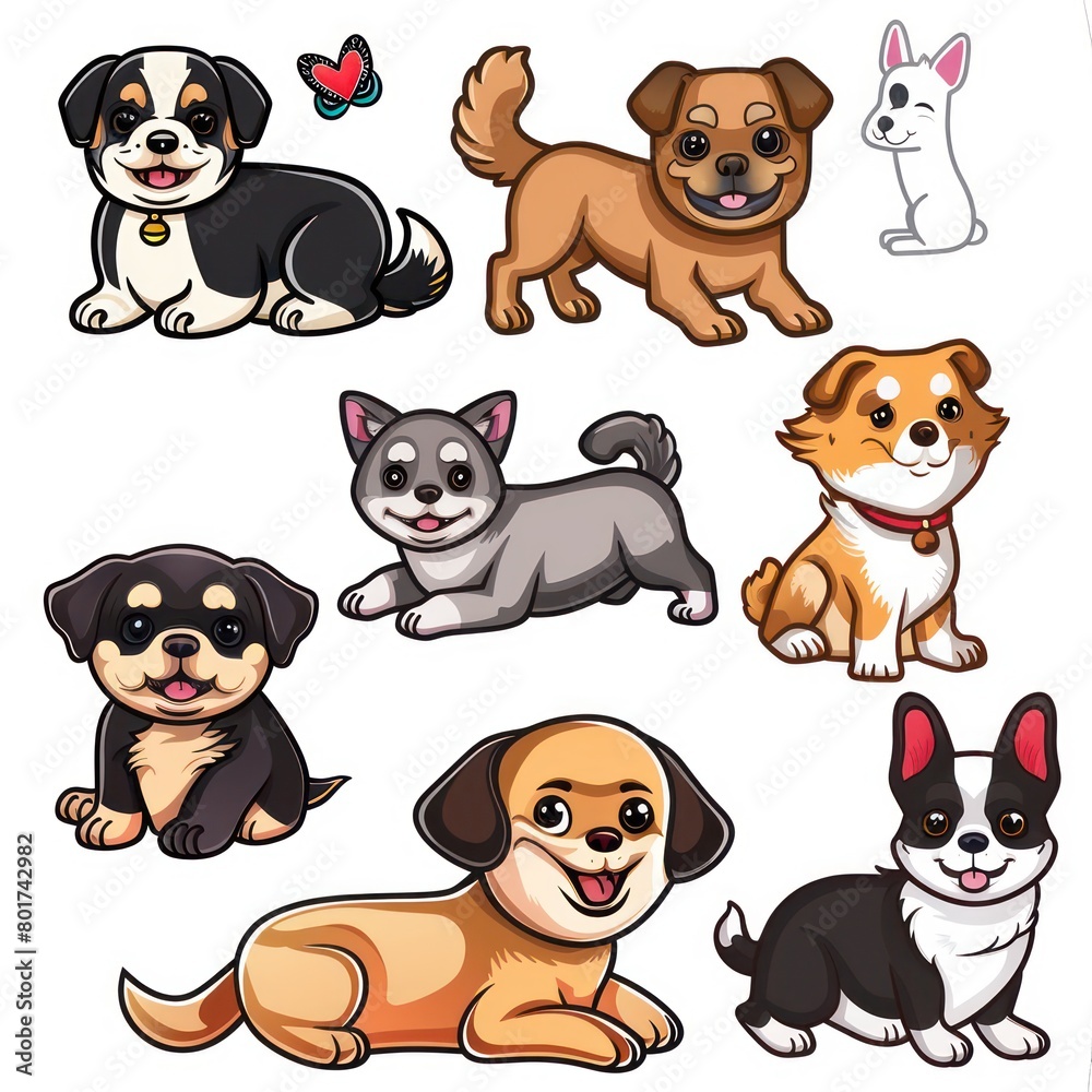 dog breeds bright colors, isolated white background dog breeds bright colors, isolated white background