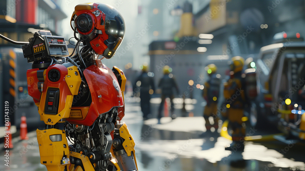 Obraz premium Humanoid robot rescue robot, fireman