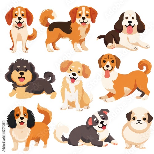 dog breeds bright colors, isolated white background