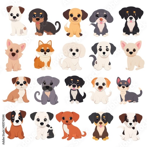 dog breeds bright colors, isolated white background