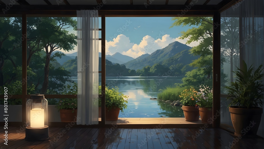 Fototapeta premium 穏やかな 水彩風ペイントイラスト背景 ai_generated