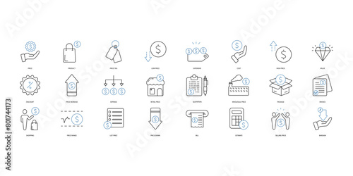Price icons set. Set of editable stroke icons.Set of Price