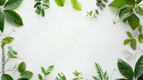 Lush leafy frame with a variety of green leaves - An inviting leafy border made with assorted green foliage, providing a vibrant and soothing space for text or image photo