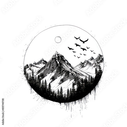hand drawn mountain range as a logo on a white background