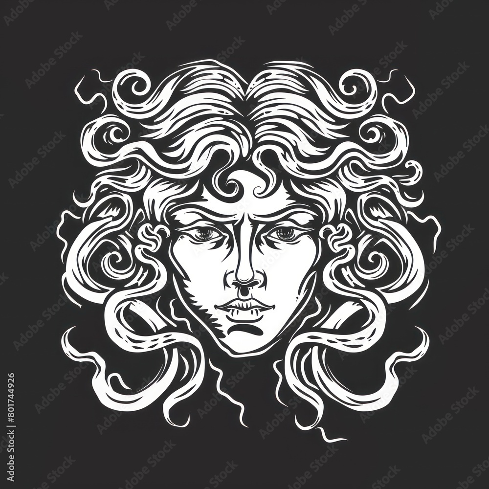 medusa head line art, black background medusa head line art, black background