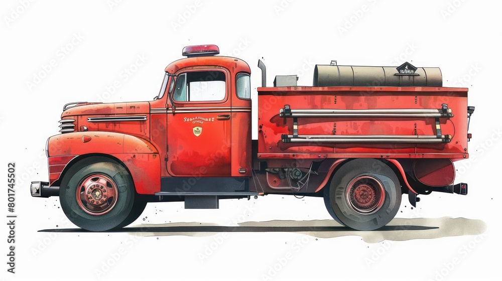 old dirty fire truck on white background