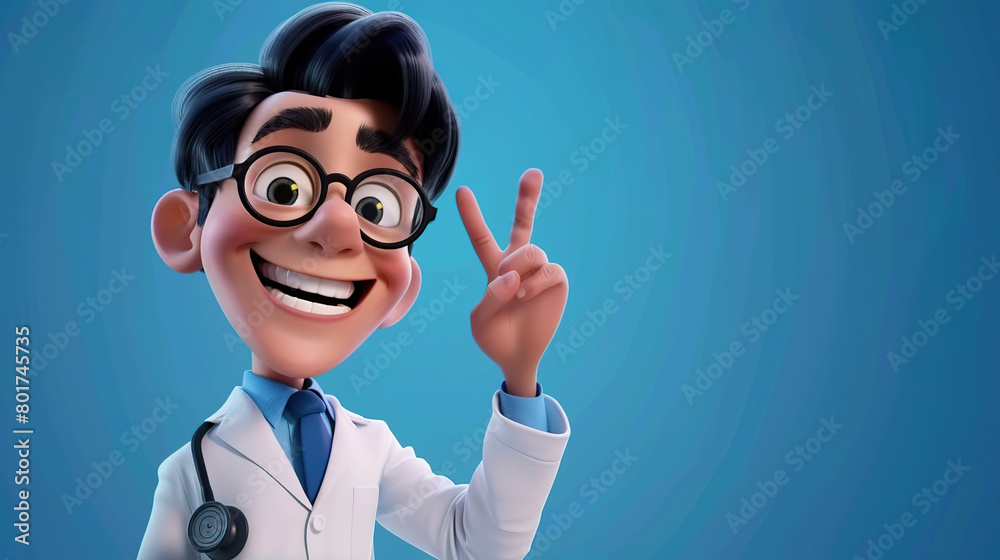 A 3D cartoon style gesture of a male doctor with both hands compared to OK A 3D cartoon style gesture of a male doctor with both hands compared to OK