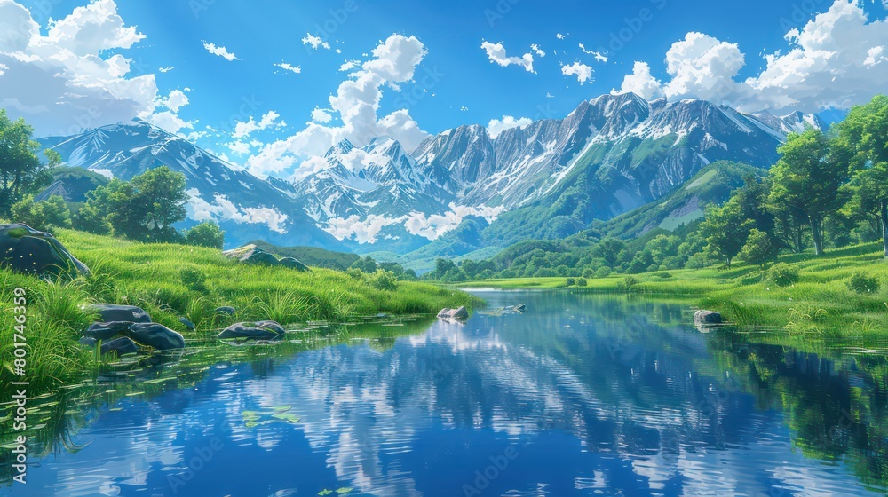 mountain valley view, beautiful white clouds and blue sky mountain valley view, beautiful white clouds and blue sky