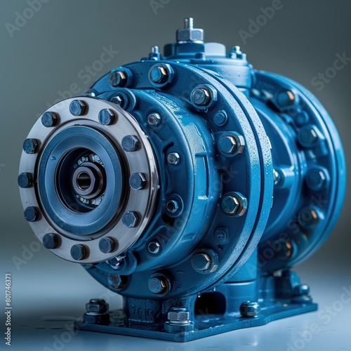 leaking water blue pump in industrial warehouse