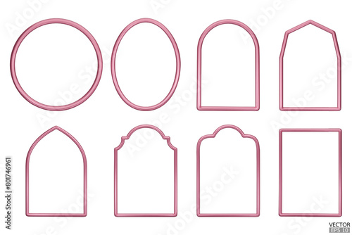 Simple rose gold geometric frames. Luxury pink metallic borders for wedding invitations, luxury templates, and decorative patterns. Pink border design. 3D vector illustration.