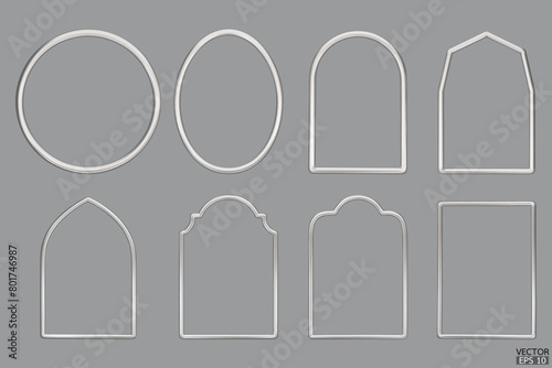 Simple stainless geometric frames. Luxury silver metallic borders for wedding invitations, luxury templates, and decorative patterns. Steel border design. 3D vector illustration.