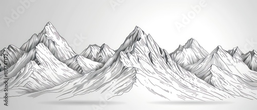 snowy mountains line drawing photo