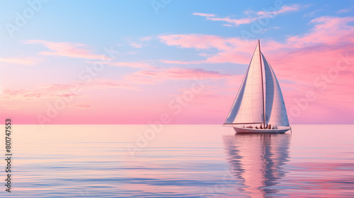 A long shot of sailing boat on clean pastel