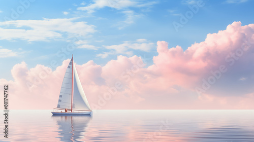 A long shot of sailing boat on clean pastel