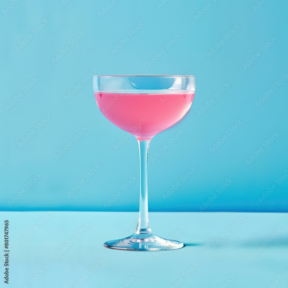 pink cocktail in glass on blue background pink cocktail in glass on blue background