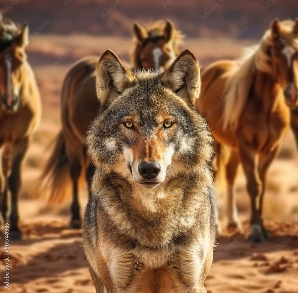 Arabian Wolf Canis Lupus Arabs Staring on the Camera Arabian Wolf Canis Lupus Arabs Staring on the Camera
