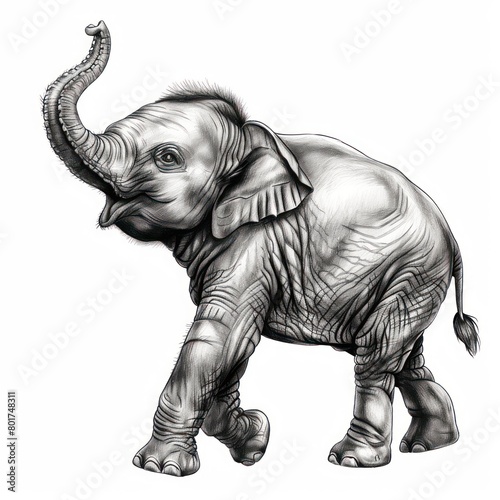 elephant draw line design  black and white  white background