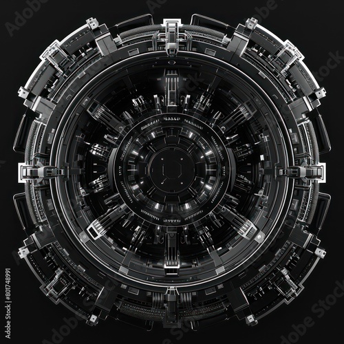 round sci-fi symbol displacement map  black and white on black background