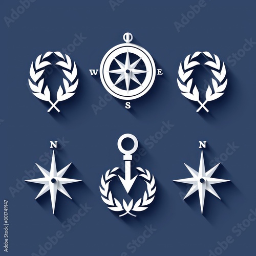 navy symbols icons on blue background, rounded design