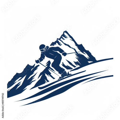 man skiing on the mountain, logo design, white background 