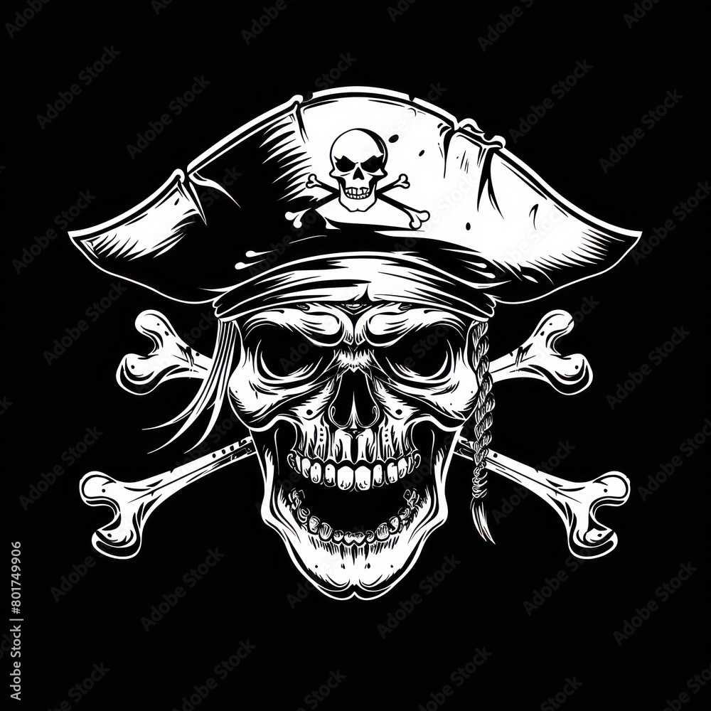 pirate skull symbol on black background