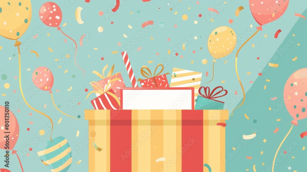 A vibrant celebration background with a gift box full of surprises A vibrant celebration background with a gift box full of surprises
