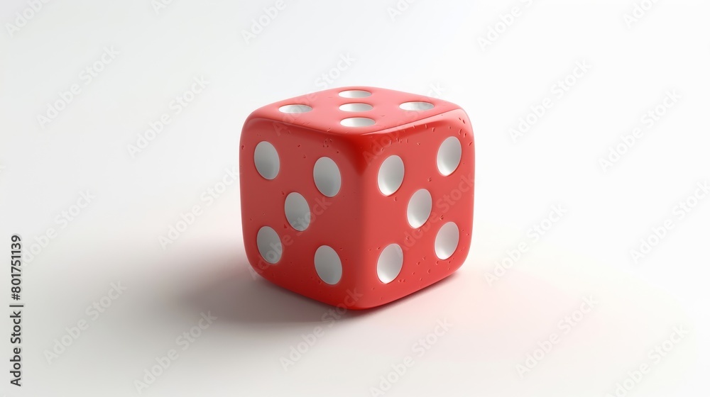 A single red die with fortunate symbols alone on a blank, white surface. A single red die with fortunate symbols alone on a blank, white surface.
