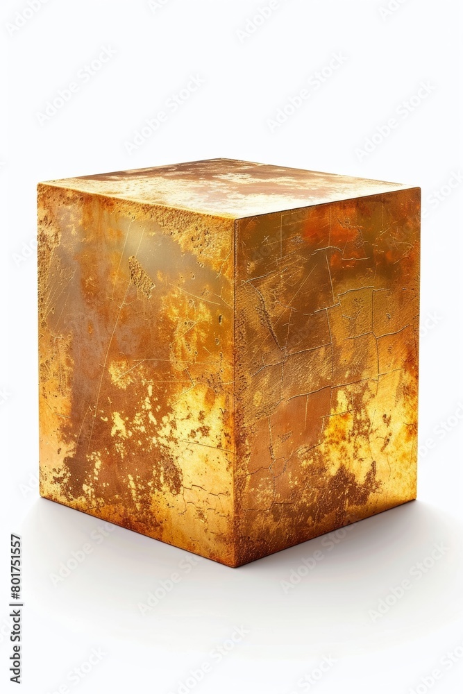 The golden cube stands alone against a white backdrop. The golden cube stands alone against a white backdrop.