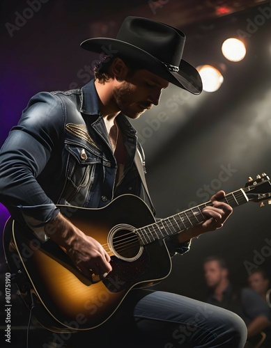 Country music singer on stage with his guitar