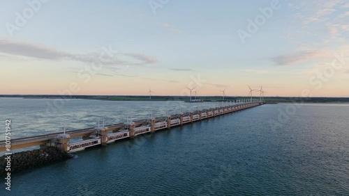 Wallpaper Mural Wide shot of the Oosterschelde storm surge barrier during sunset. Torontodigital.ca